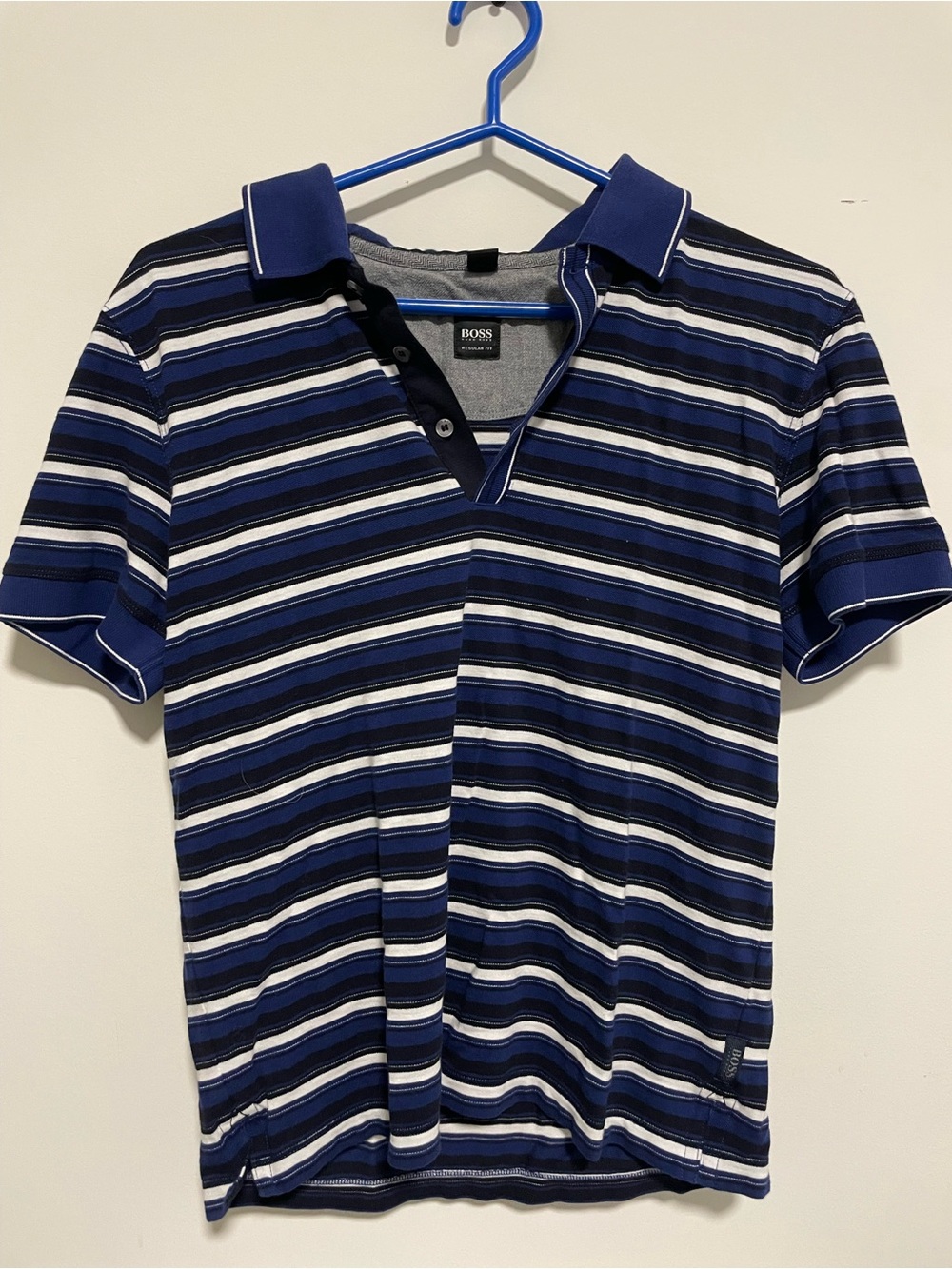 BOSS Men's Navy, White & Black Striped Polo